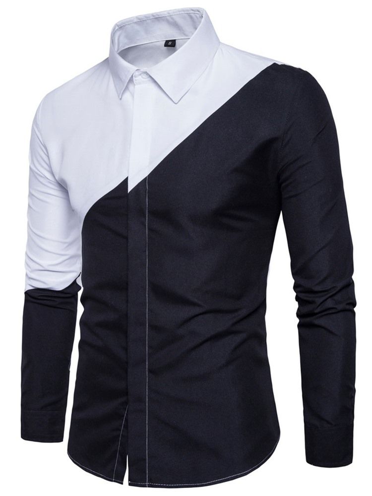 Chemise Pour Hommes À Boutonnage Simple Avec Revers Et Patchwork De Couleurs