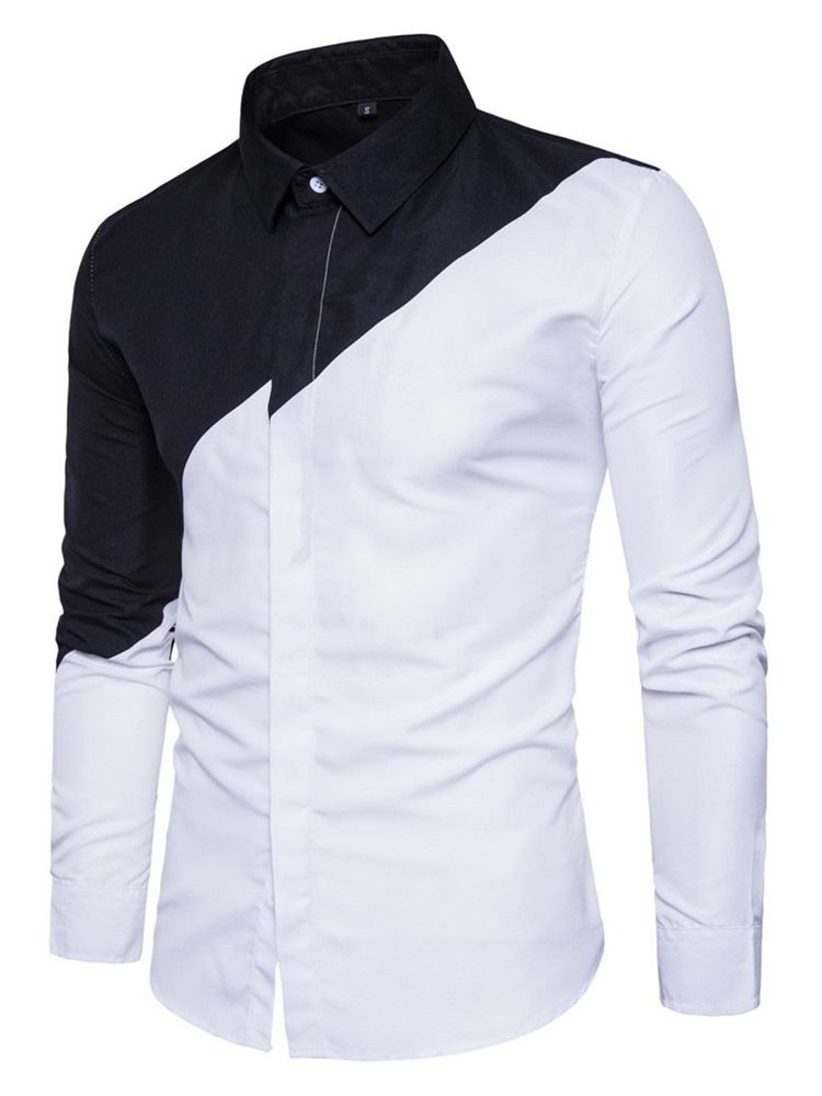 Chemise Pour Hommes À Boutonnage Simple Avec Revers Et Patchwork De Couleurs