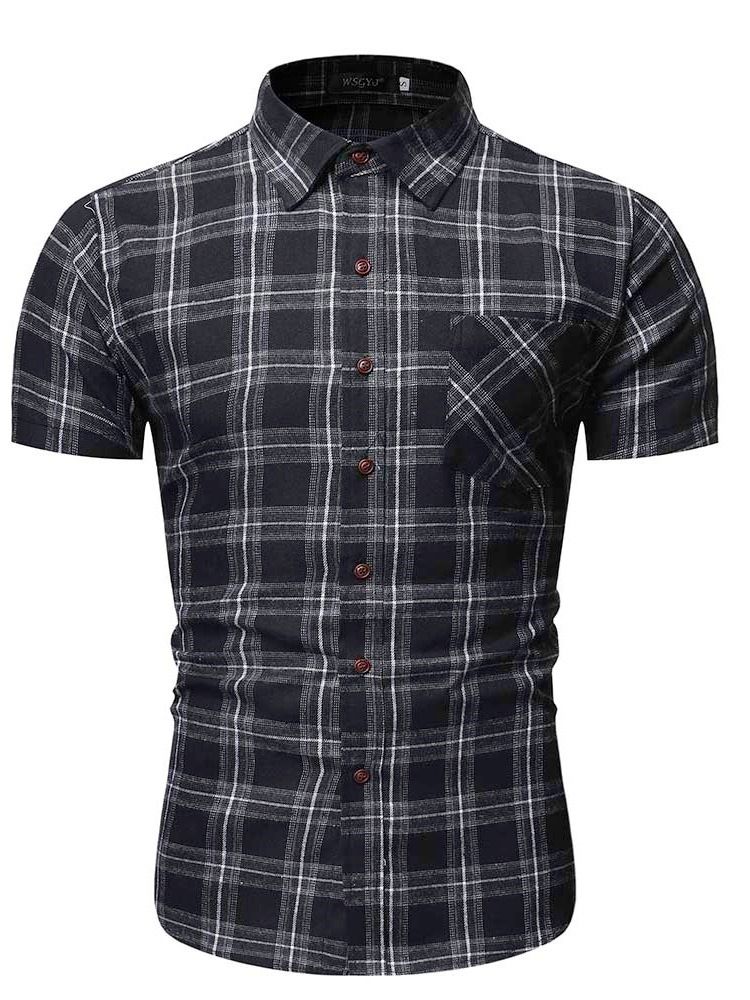 Chemise Pour Hommes À Boutonnage Simple Et À Revers À Carreaux