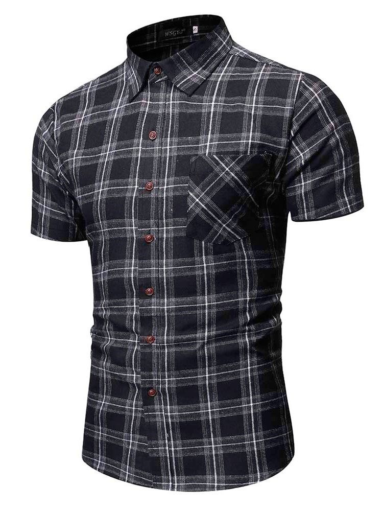 Chemise Pour Hommes À Boutonnage Simple Et À Revers À Carreaux