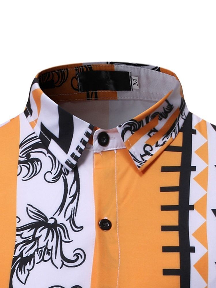 Chemise Pour Hommes À Boutonnage Simple Printanier Color Block Printanier