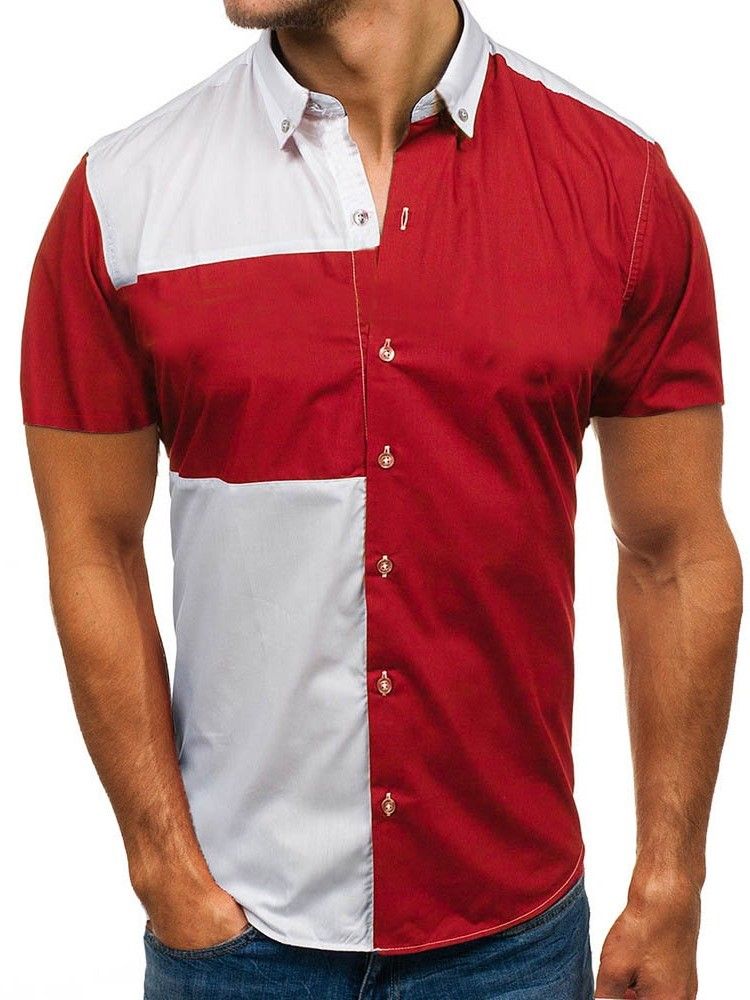 Chemise Pour Hommes Décontractée À Trois Boutons Et À Blocs De Couleur