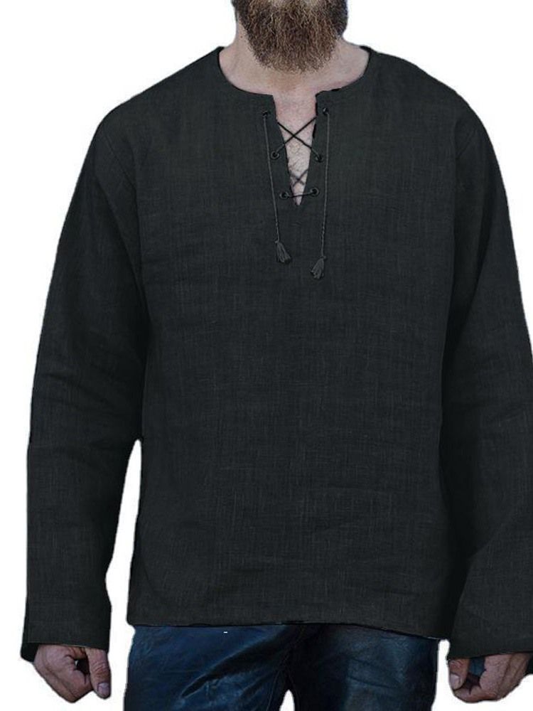 Chemise Pour Hommes À Lacets Unie Et Droite À Printemps