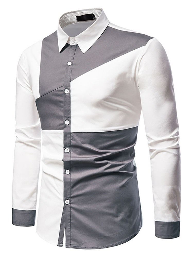 Chemise De Printemps Asymétrique Décontractée À Blocs De Couleurs Pour Hommes