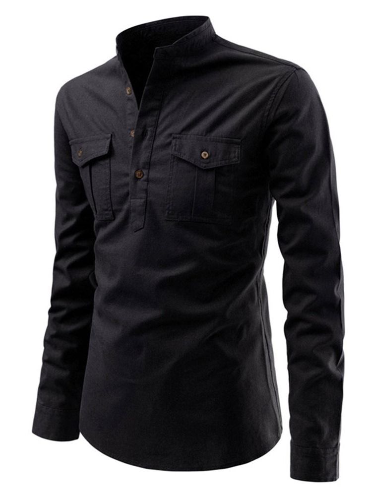 Chemise Simple Boutonnage Coréen Unie Pour Hommes