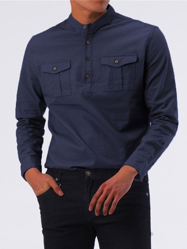 Chemise Simple Boutonnage Coréen Unie Pour Hommes