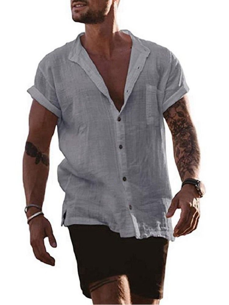 Chemise Simple Boutonnage Européen À Revers Unis Pour Hommes