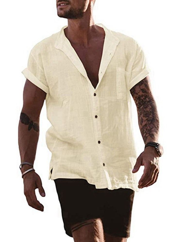 Chemise Simple Boutonnage Européen À Revers Unis Pour Hommes