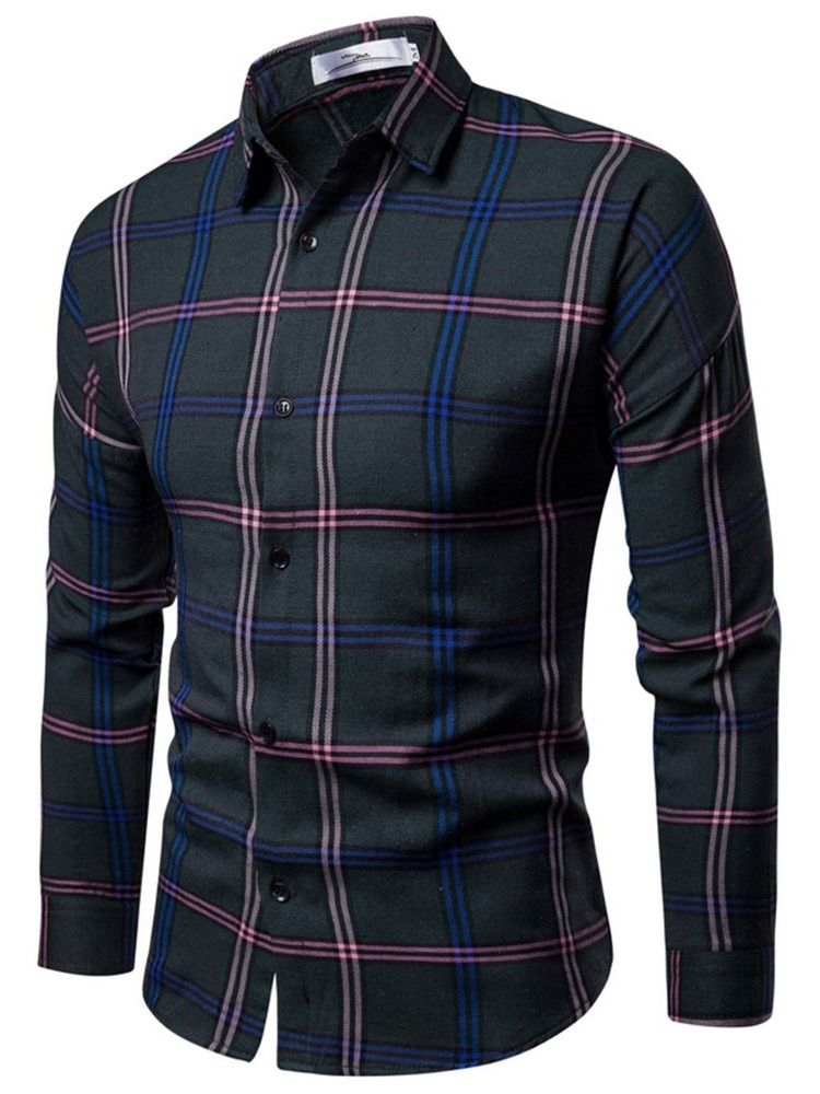 Chemise Simple Boutonnage Pour Hommes À Carreaux Et Revers