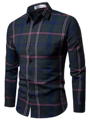 Chemise Simple Boutonnage Pour Hommes À Carreaux Et Revers