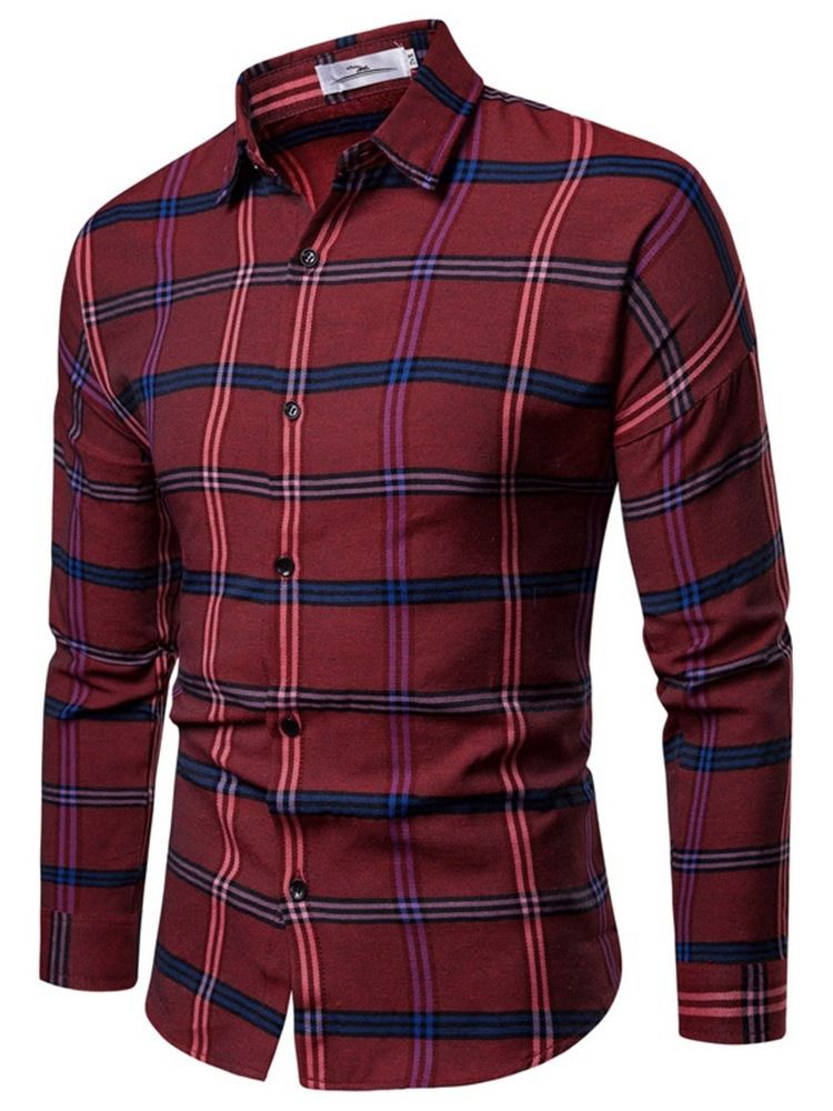 Chemise Simple Boutonnage Pour Hommes À Carreaux Et Revers