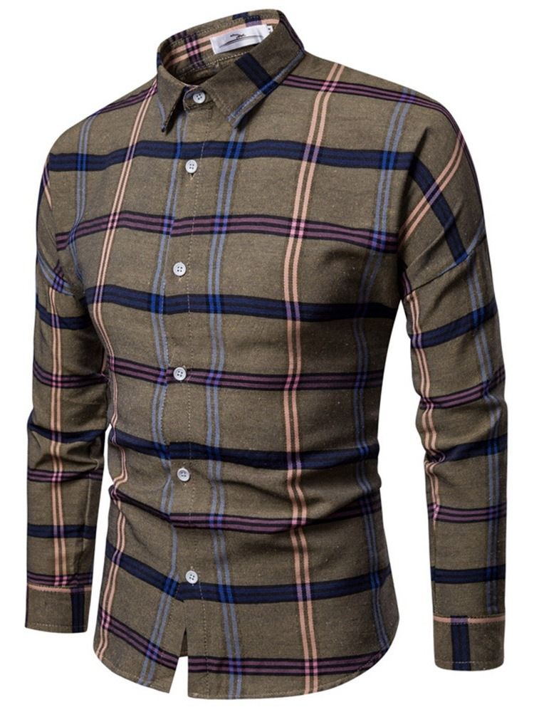 Chemise Simple Boutonnage Pour Hommes À Carreaux Et Revers