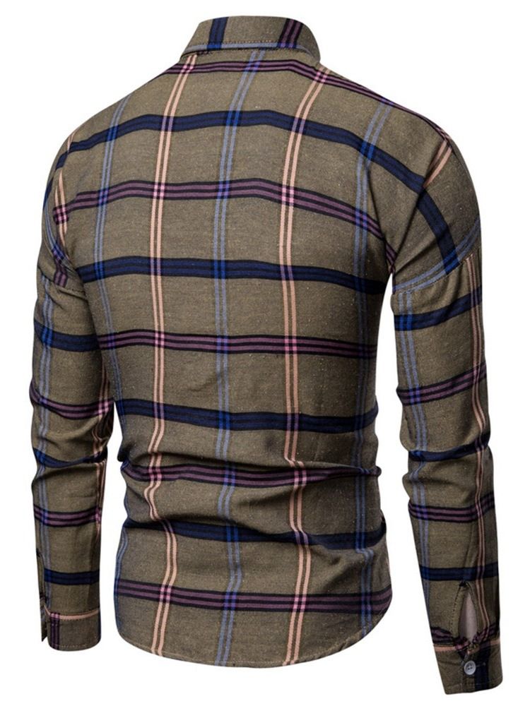 Chemise Simple Boutonnage Pour Hommes À Carreaux Et Revers