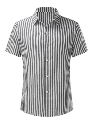 Chemise Simple Boutonnage Pour Hommes À Revers À Rayures Et Boutons