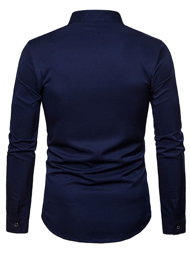 Chemise Simple Boutonnage Pour Hommes Unie À Broderie Dorée