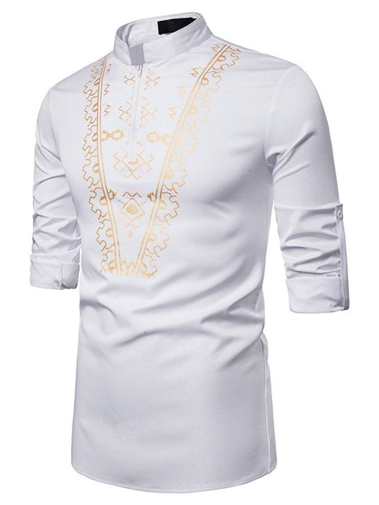 Chemise Slim Décontractée À Col Montant Géométrique Pour Hommes