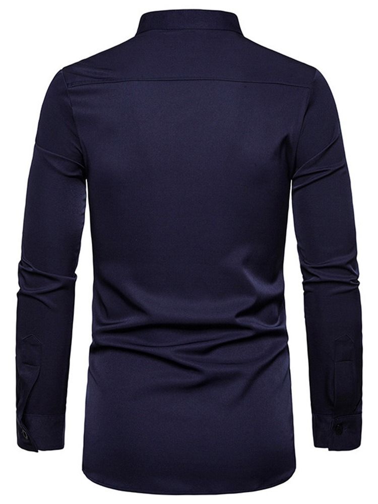 Chemise Slim Décontractée À Col Montant Géométrique Pour Hommes