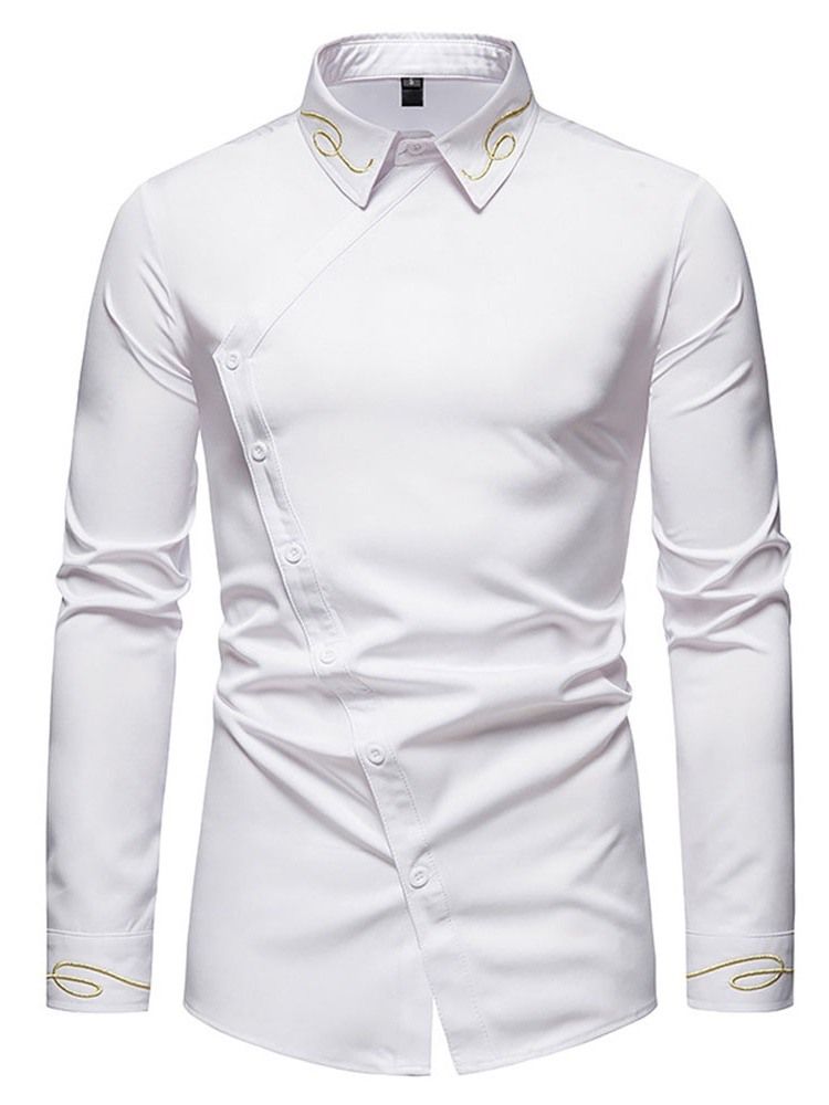 Chemise Slim Décontractée Pour Hommes Avec Broderie À Revers