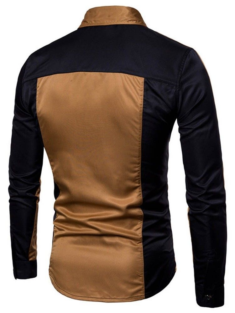 Chemise Slim Décontractée Pour Hommes Avec Poche Color Block