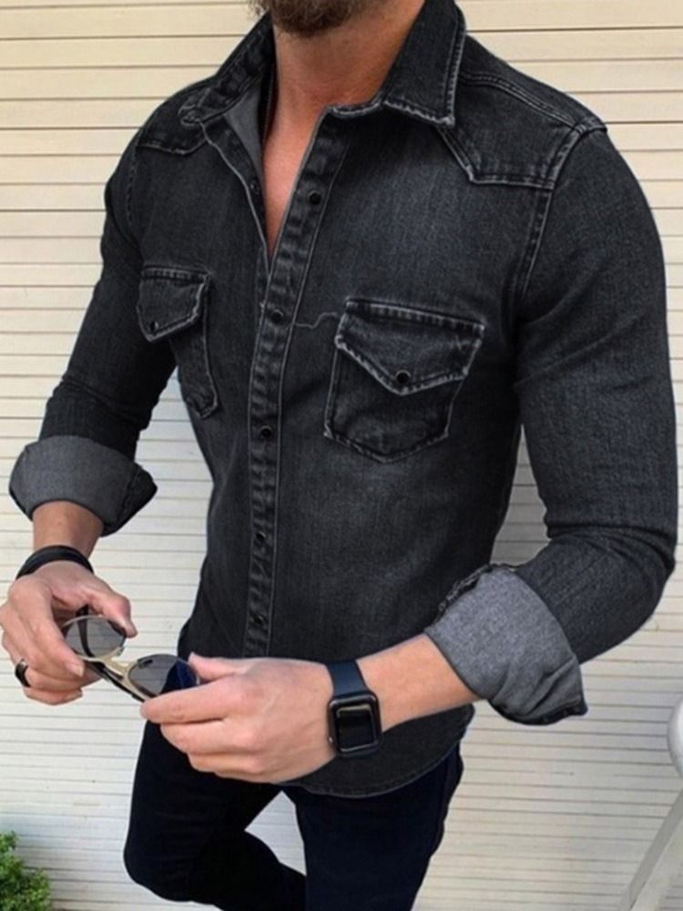 Chemise Slim Décontractée Unie À Boutonnage Simple Pour Hommes