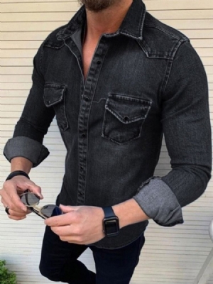 Chemise Slim Décontractée Unie À Boutonnage Simple Pour Hommes