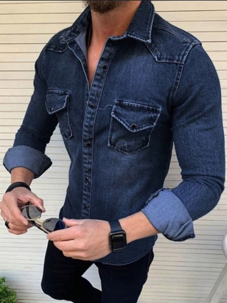 Chemise Slim Décontractée Unie À Boutonnage Simple Pour Hommes