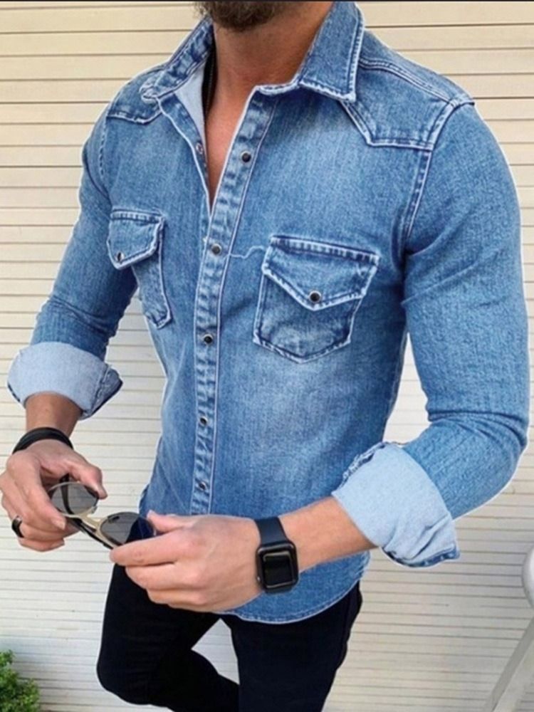 Chemise Slim Décontractée Unie À Boutonnage Simple Pour Hommes