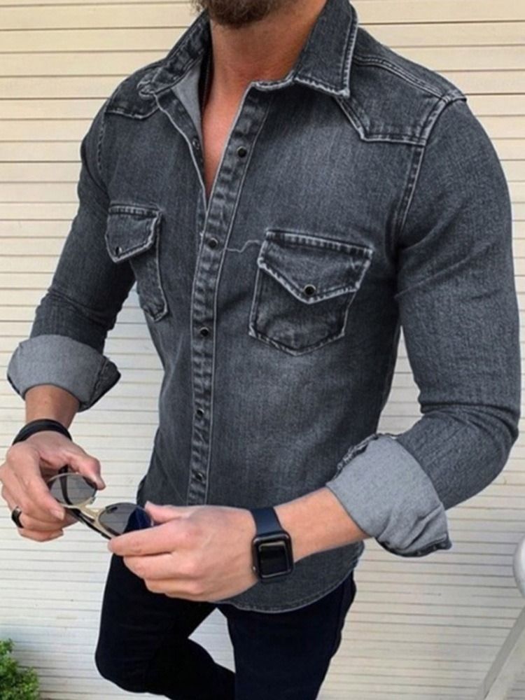 Chemise Slim Décontractée Unie À Boutonnage Simple Pour Hommes