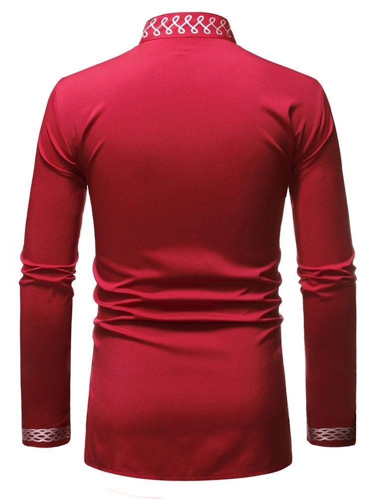 Chemise Slim Ethnique À Col Montant Géométrique Pour Hommes