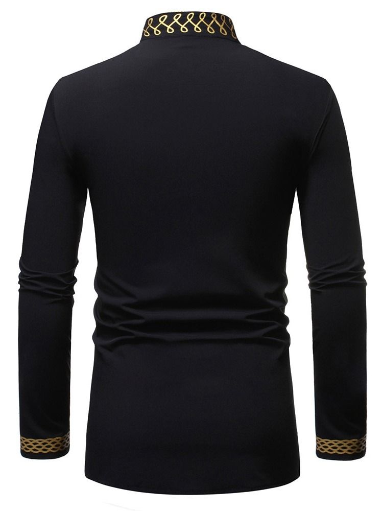 Chemise Slim Ethnique À Col Montant Géométrique Pour Hommes