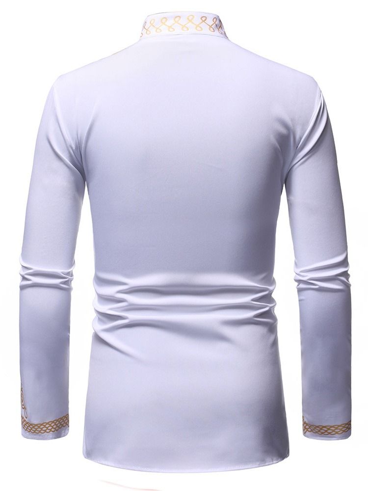 Chemise Slim Ethnique À Col Montant Géométrique Pour Hommes