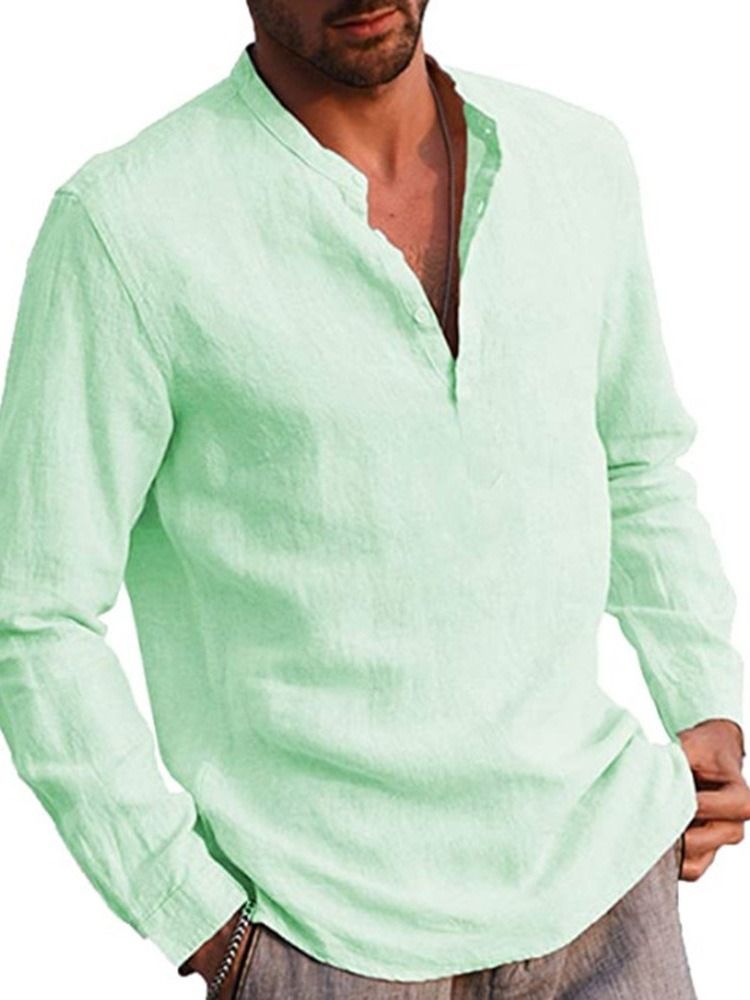 Chemise Slim Pour Hommes Avec Bouton Européen Et Col Montant