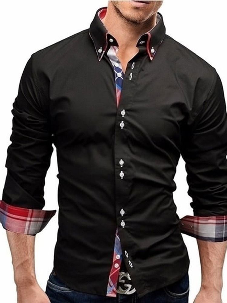 Chemise Slim Pour Hommes Avec Bouton À Revers Et Imprimé À Carreaux