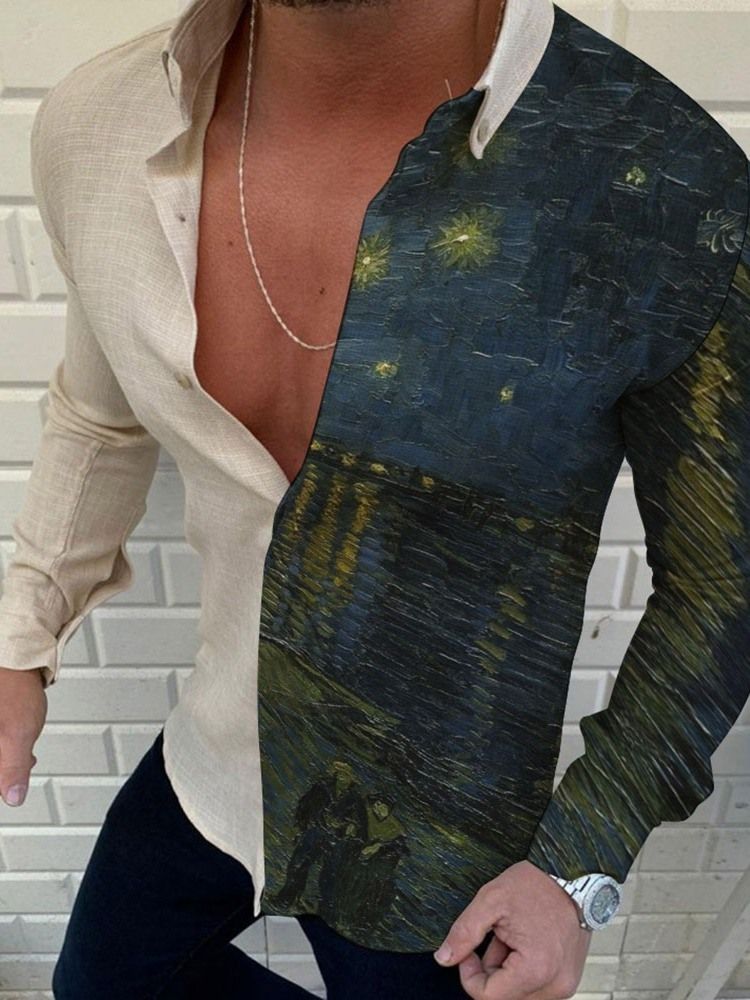 Chemise Slim Pour Hommes À Imprimé De Peinture À Revers