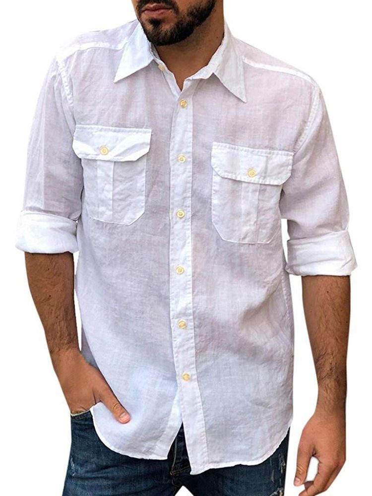 Chemise Slim Micro-élastique Pour Hommes Avec Bouton À Revers Uni