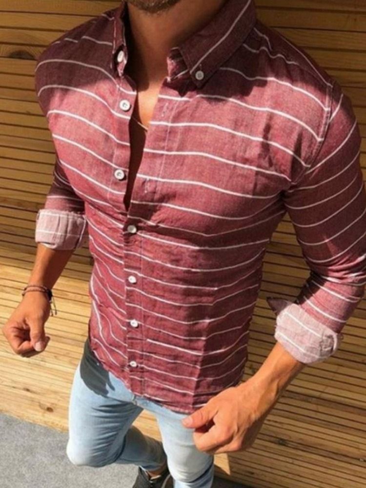 Chemise Slim À Rayures Décontractées Pour Hommes