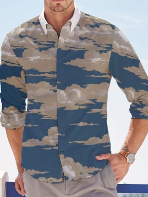 Chemise Slim À Revers Et Imprimé Nuage Pour Hommes