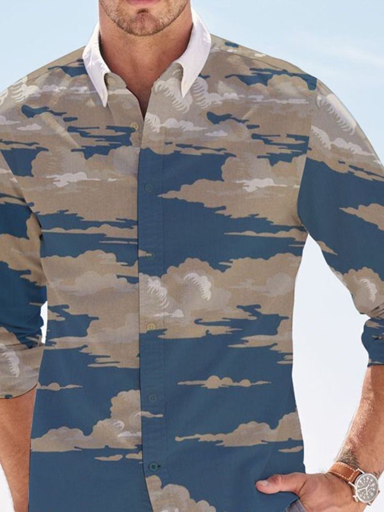 Chemise Slim À Revers Et Imprimé Nuage Pour Hommes