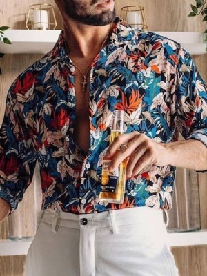 Chemise Slim À Revers Fleuri Pour Hommes