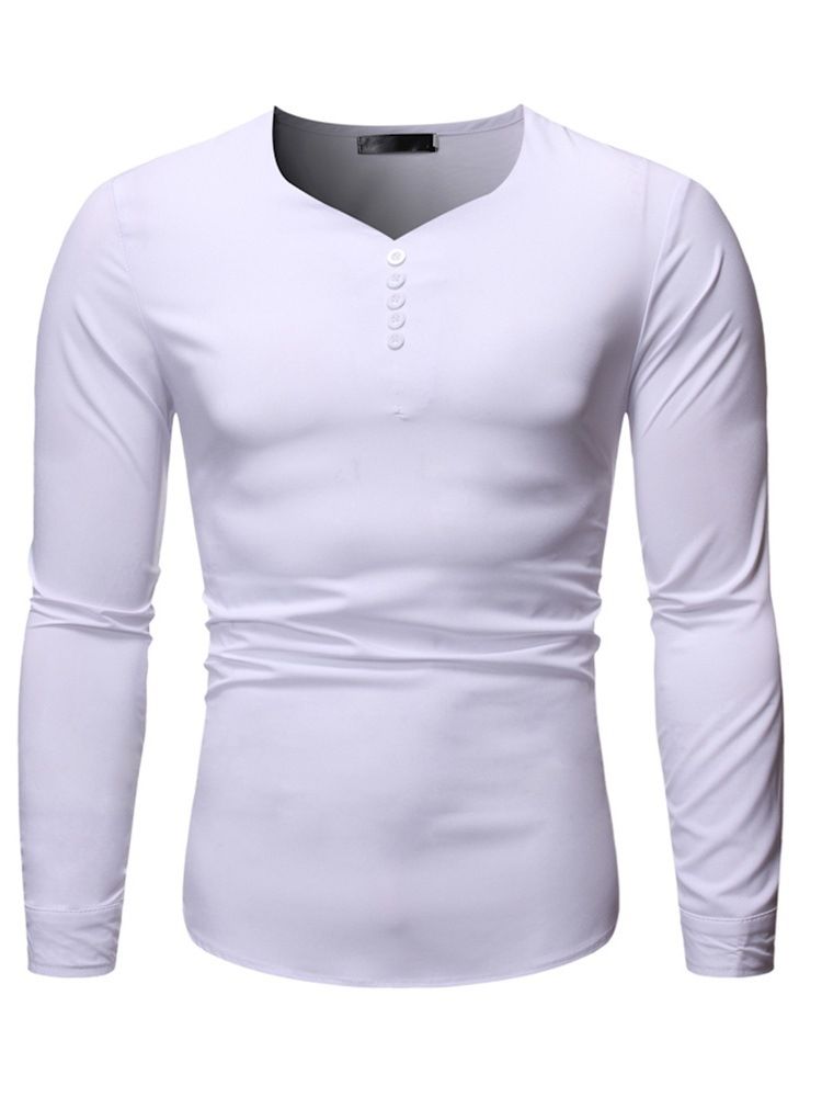 Chemise Slim Unie À Col En V Pour Hommes