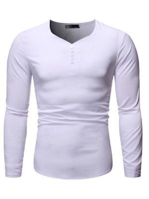 Chemise Slim Unie À Col En V Pour Hommes