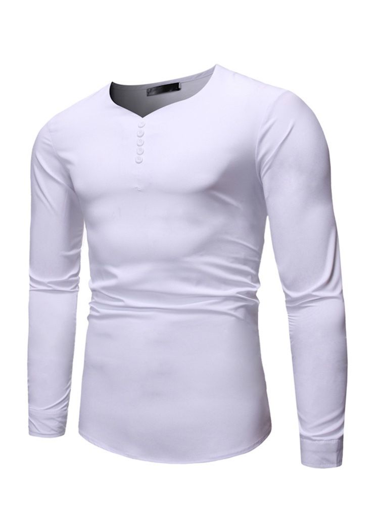 Chemise Slim Unie À Col En V Pour Hommes