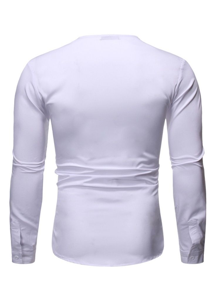 Chemise Slim Unie À Col En V Pour Hommes