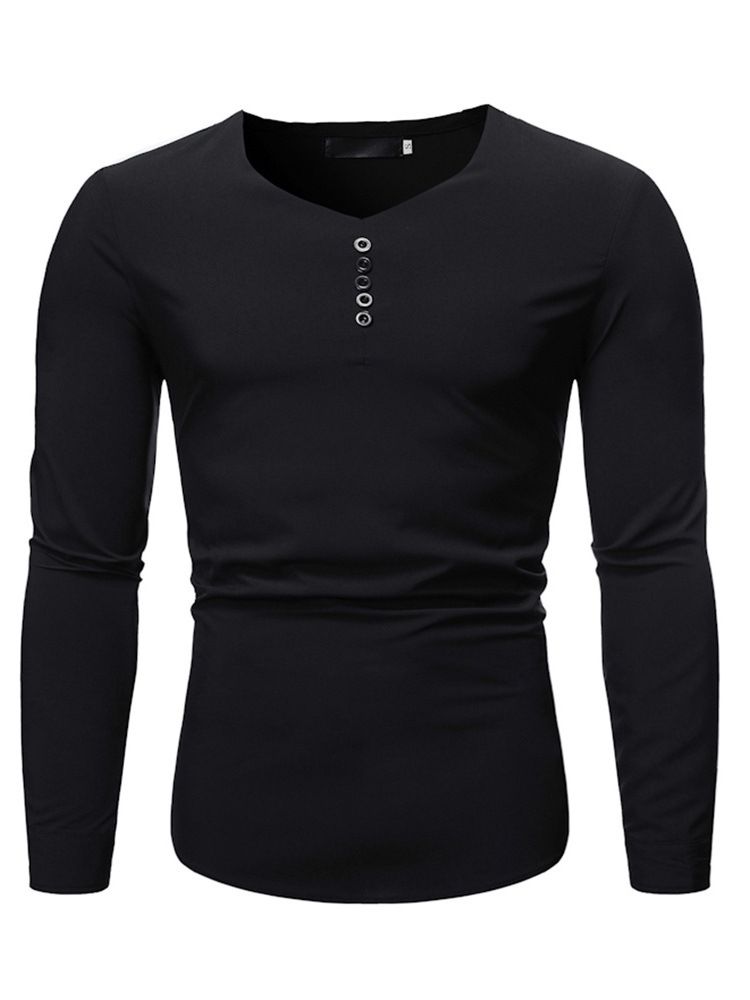 Chemise Slim Unie À Col En V Pour Hommes