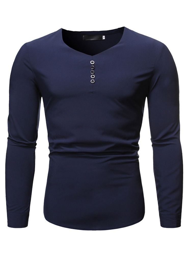 Chemise Slim Unie À Col En V Pour Hommes