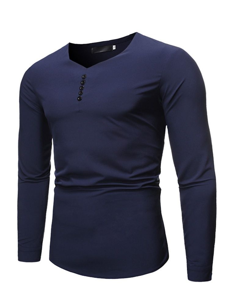 Chemise Slim Unie À Col En V Pour Hommes