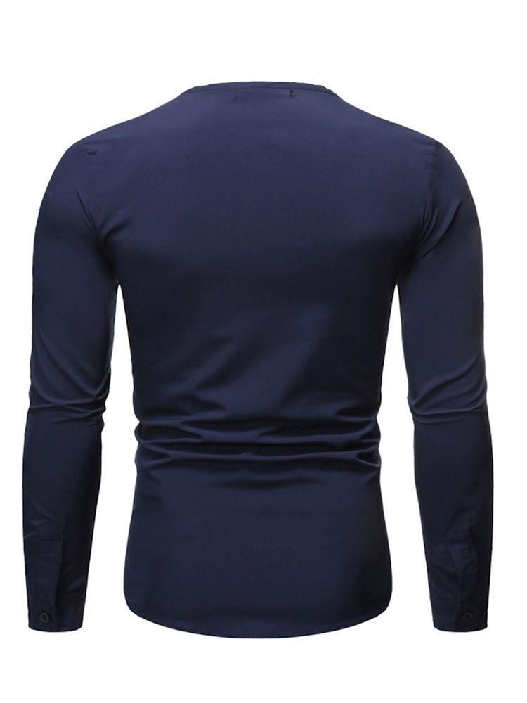 Chemise Slim Unie À Col En V Pour Hommes