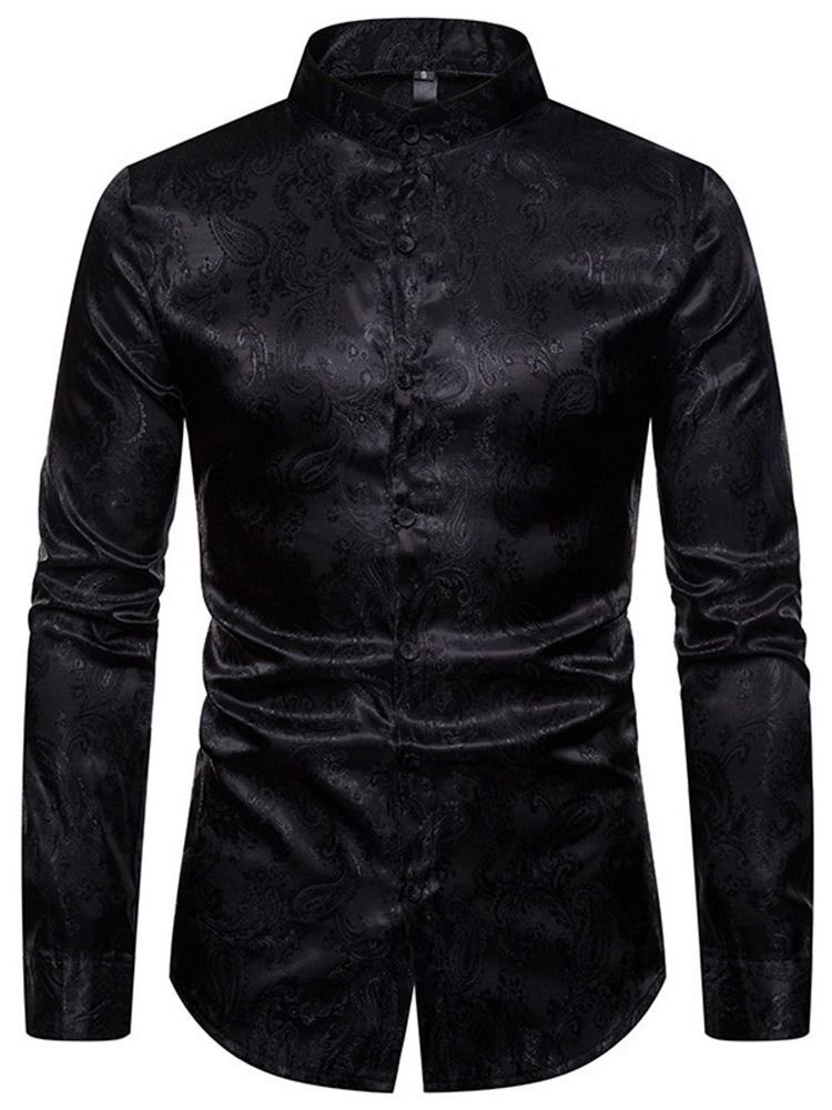 Chemise Unie Pour Hommes À Col Montant Et À Boutonnage Simple