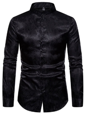 Chemise Unie Pour Hommes À Col Montant Et À Boutonnage Simple