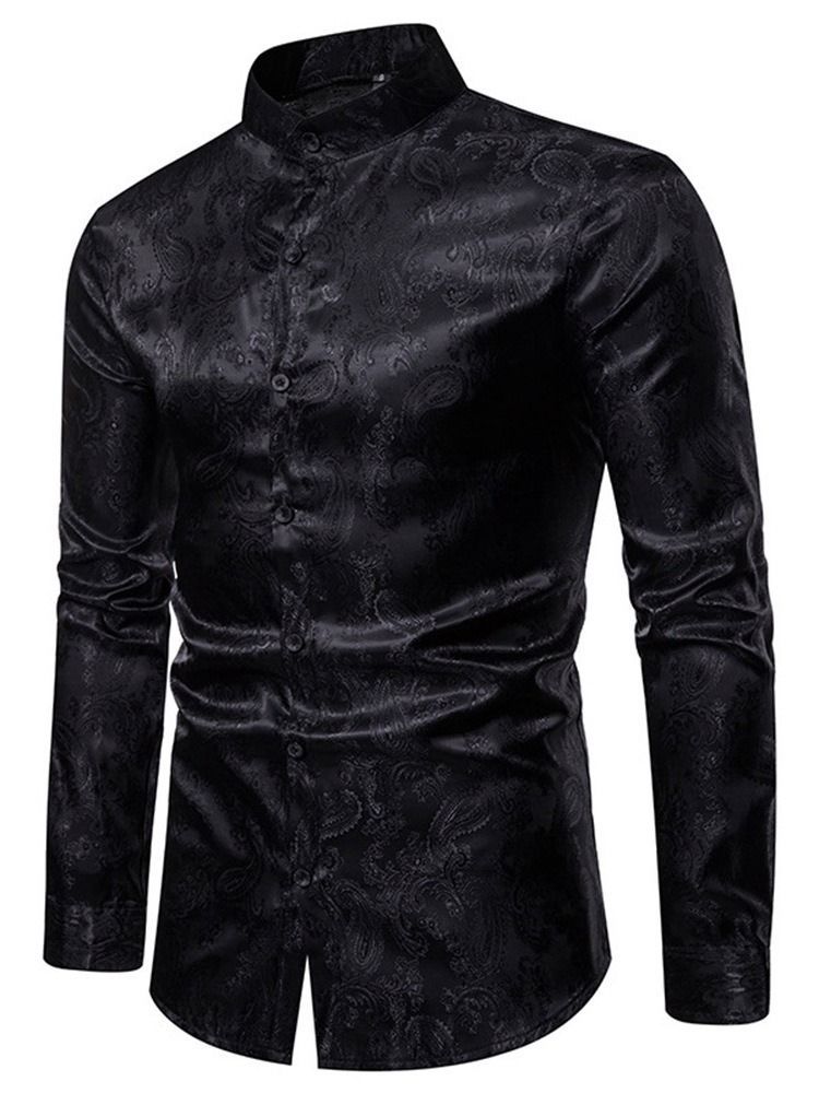 Chemise Unie Pour Hommes À Col Montant Et À Boutonnage Simple